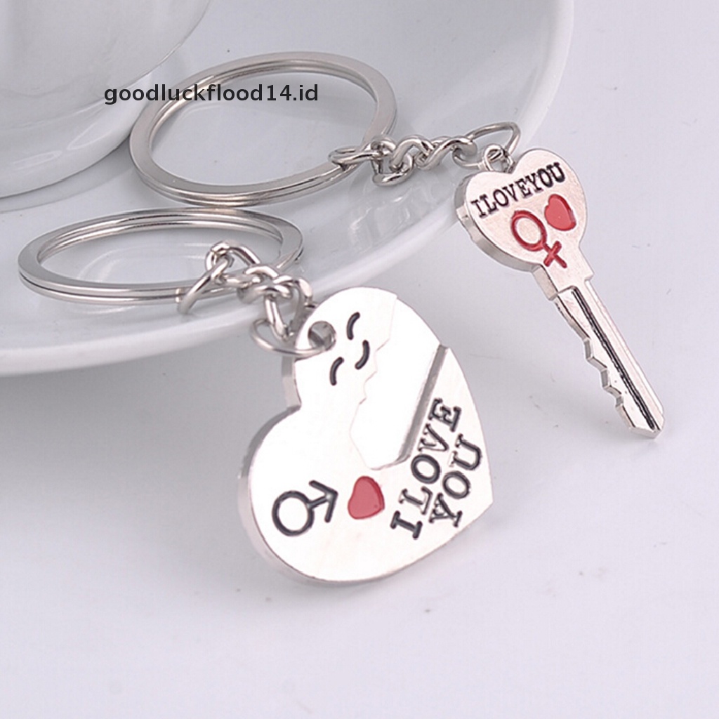 [OOID] 2pcs Fashion Love Heart Key Ring Keyfob Couples Romantic Keychain Lover Gift  ID