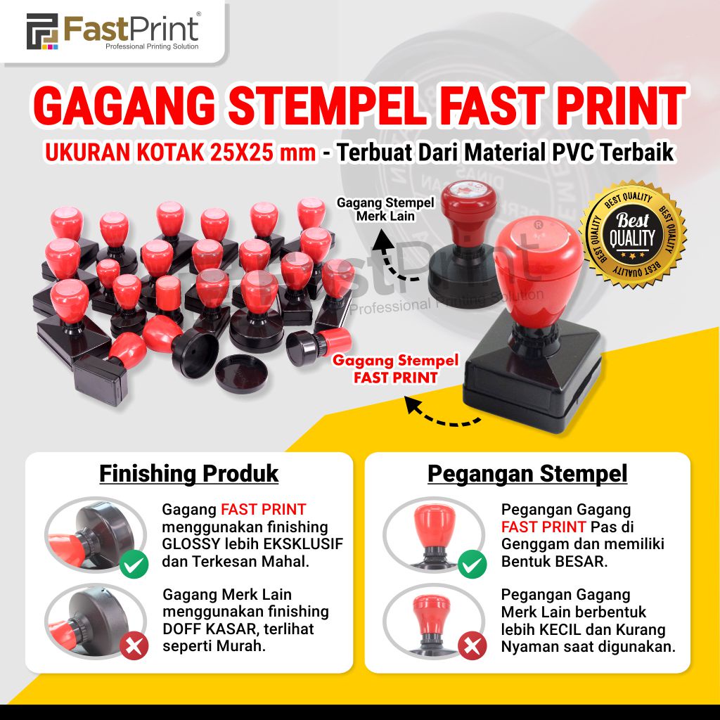 Gagang Stempel Flash Kilat Warna Ukuran Kotak 25x25 MM