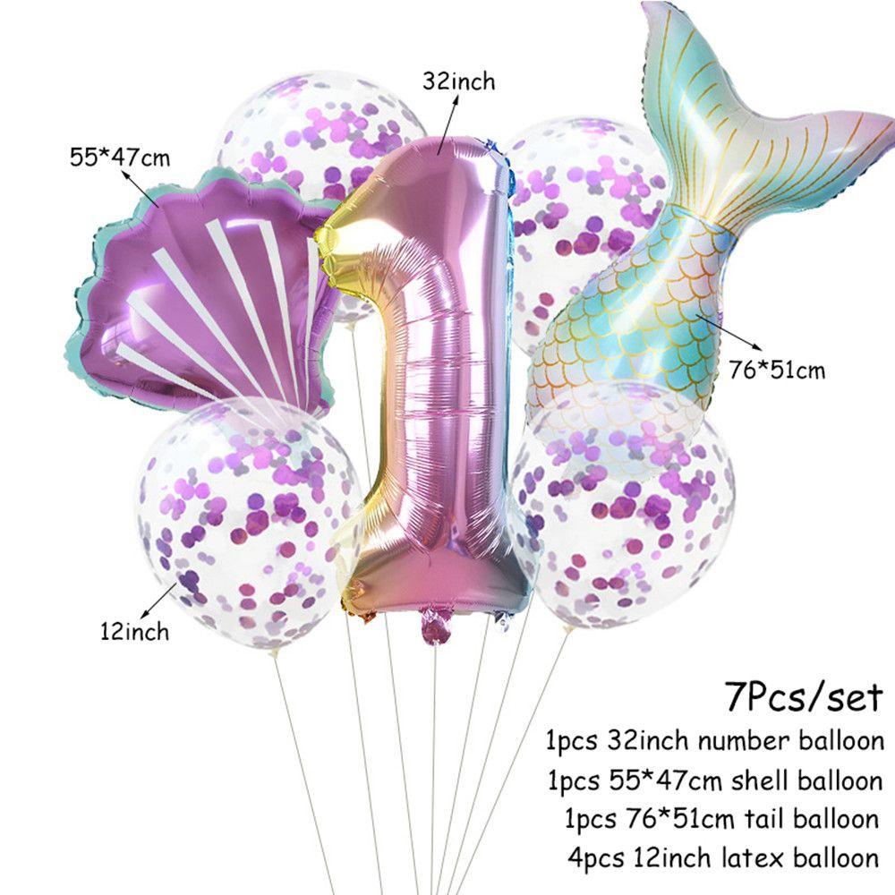 Suyo 7pcs / lot Balon Helium 32 Inci Bentuk Ekor Mermaid Untuk Pesta Ulang Tahun Anak