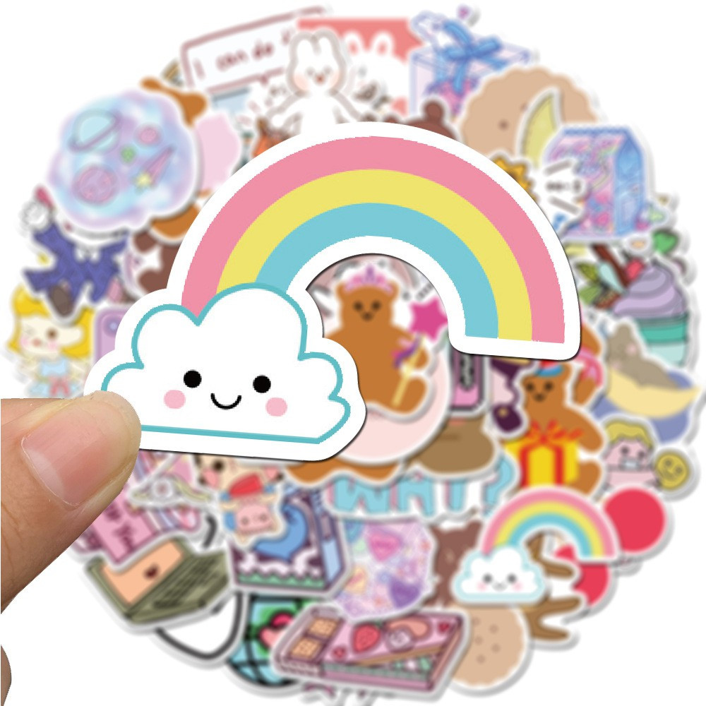 【TERSEDIA &amp; COD】50 Pcs Stiker Vsco Girl Bear Bahan Vinyl Untuk Alat Tulis Scrapbooking