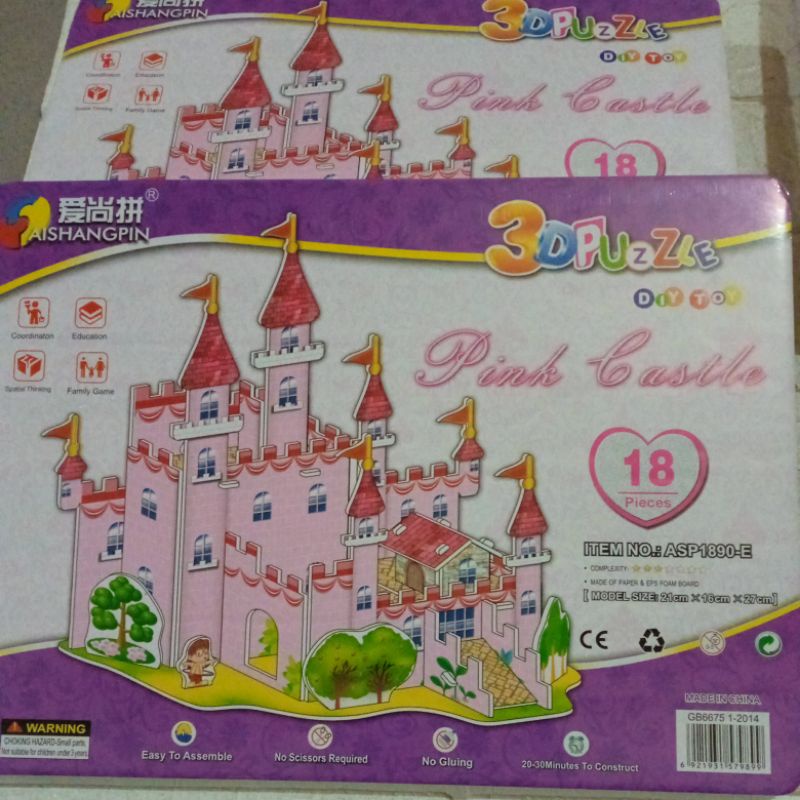 LYSASHOP - MAINAN EDUKASI ANAK PUZZLE 3D DIY BESAR/MELATIH MOTORIK KREATIFITAS KESABARAN IMAJINASI-Pink Castle