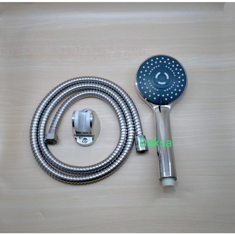 Paket Hand Shower 5 Sistem Pancuran Air Hitam dan Kran Cabang Engkol