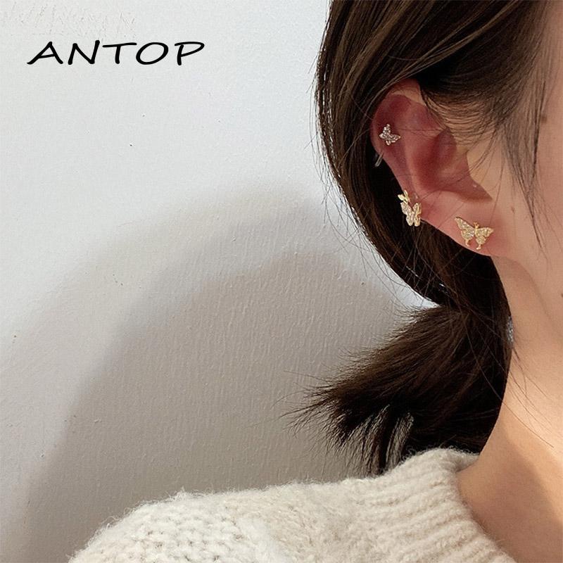 Anting Klip Tanpa Tindik Desain Kupu-Kupu Kecil Hias Berlian Imitasi Untuk Wanita