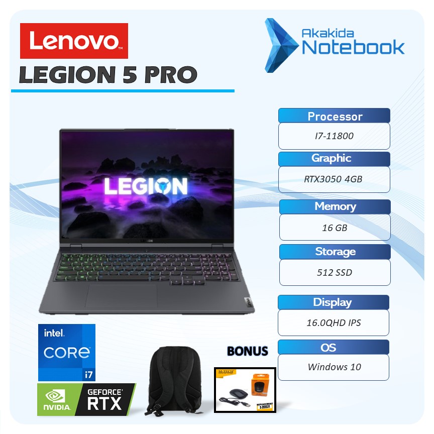 LENOVO LEGION 5 PRO i7-11800H RAM16GB 512SSD RTX3050 4GB W10 16"QHD