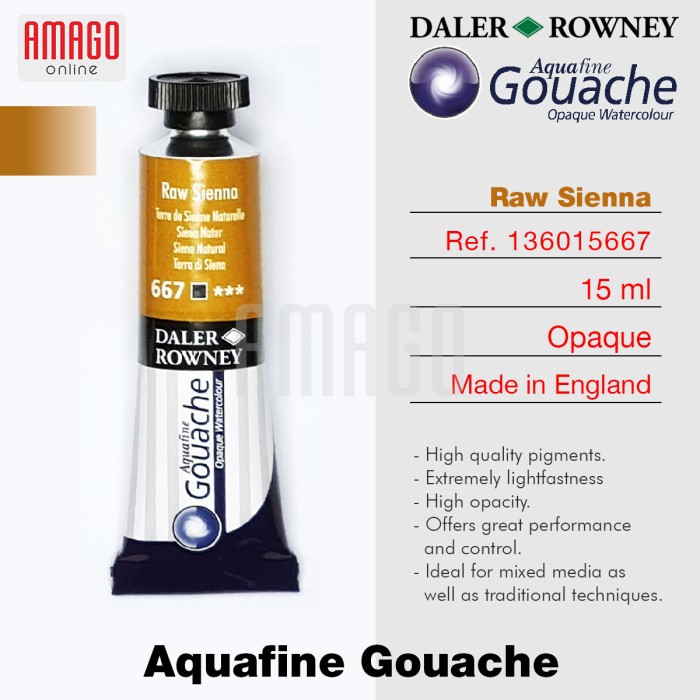 

Cat Air Lukis DALER-ROWNEY Aquafine Gouache Opaque Watercolour 15 ml - Raw Sienna - 136015667