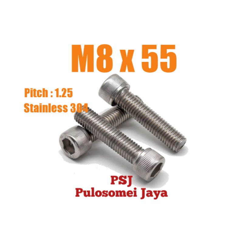 Baut L M8 x 55 Stainless 304 / Hex Socket Head Cap Screw