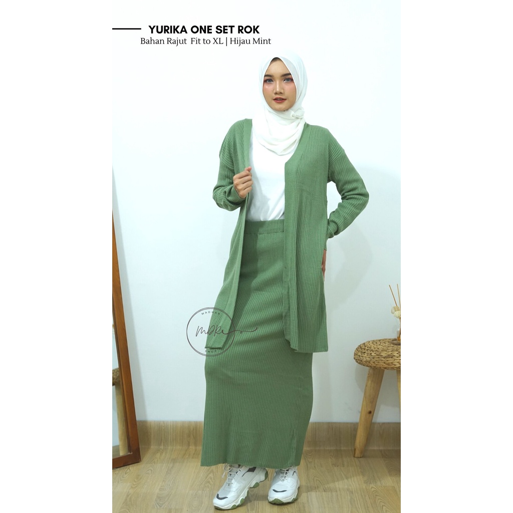 Yurika One Set Rok Span + Cardigan 2 In 1 Setelan Rajut Tebal Lembut Wanita Premium Terbaru Fit to XL / Rajut setelan Pocky / Baju Atasan Import Boxy Murah / Set Cardi Panjang Fashion Wanita Muslim / Daily Set Atasan Dan Bawahan Rajut