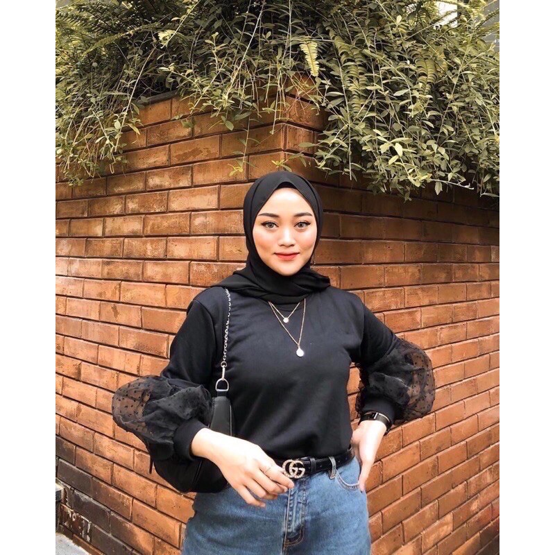 FATASYA TOP/ Pakaian Wanita/ Baju Wanita/Blouse hitam/ Blouse Lengan balon