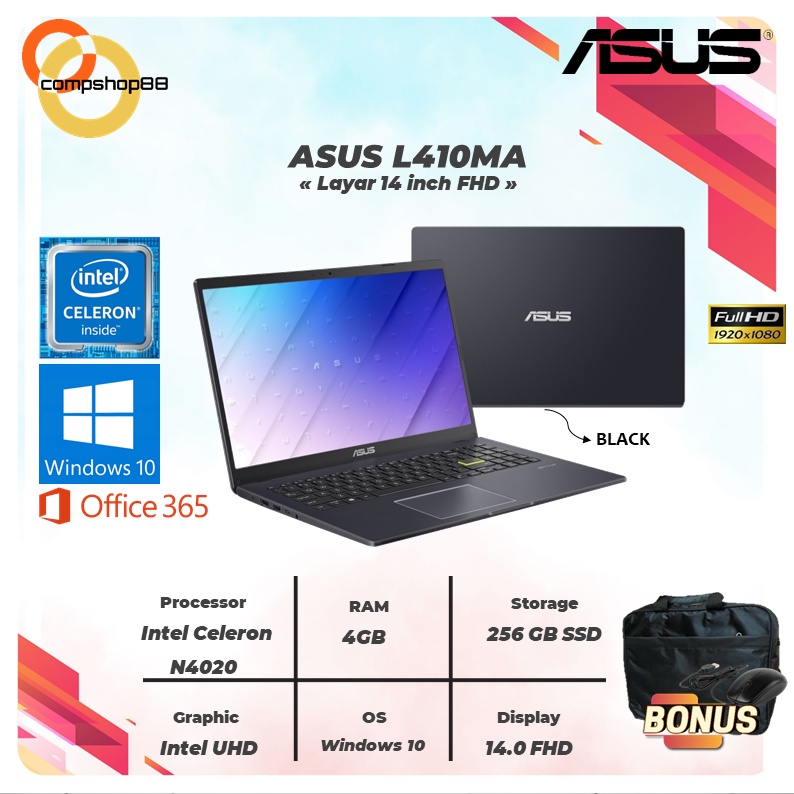 LAPTOP MURAH ASUS VIVOBOOK E410MA & L510MA 4GB 256SSD W10+OFF365 14.0FHD-3