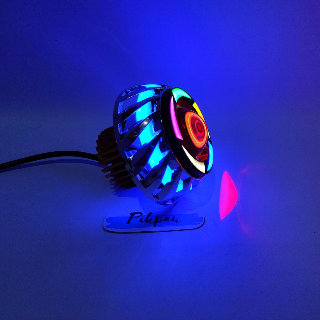 Projie Motor Spiral Lampu Utama LED Warna Blue Rainbow Red Motor Mobil Ukuran 3.5 inch AE DE