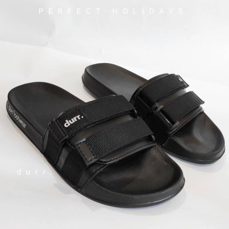 Durr Strap Hitam Sandal Slippers Unisex Anti Licin Sandal Slide Original Sandal Canvas Durr 2 Flip Flop Strap Black