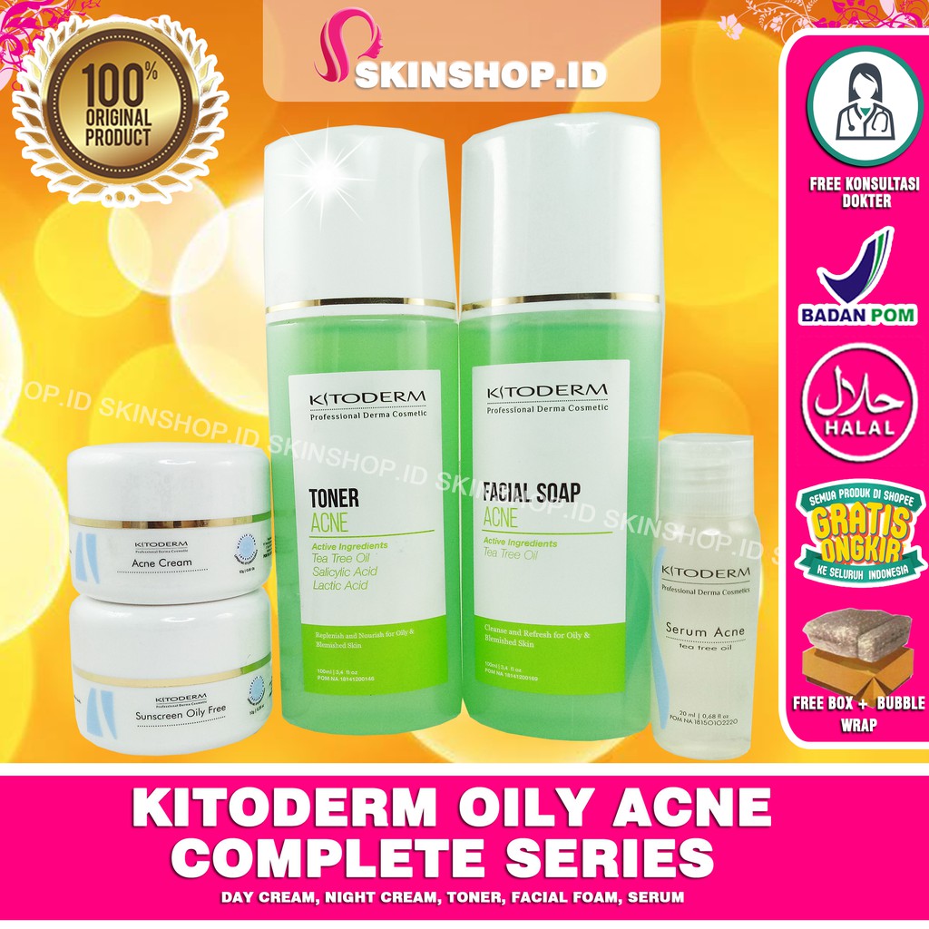 PAKET Kitoderm Oily Acne Complete Series Original / Paket Anti Jerawat Wajah Oily isi 5 BPOM Aman