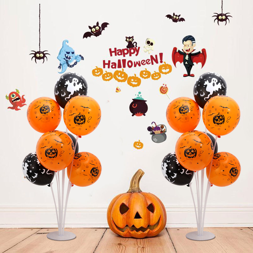 20pcs Balon Motif Print Halloween Warna Hitam Oranye Ukuran 12 Inci Untuk Dekorasi Pesta