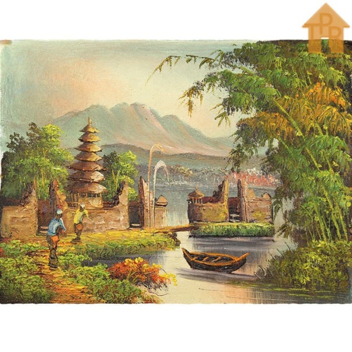 Lukisan Asli - Balinesse Pura Landscape Decorative 40x30cm.