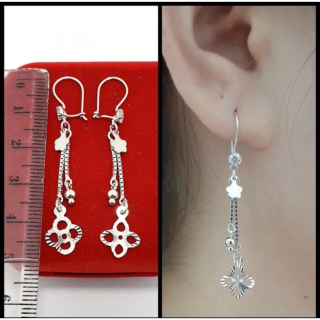 Anting panjang anting wanita perak 925 lapis emas putih S03
