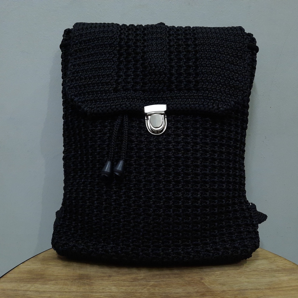 Tas Ransel Rajut Camilia - SenjabyAtsa-Hitam