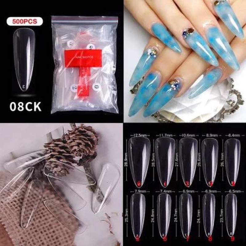 500pcs LONG ALMOND STILLETO FAKE NAILS / kuku palsu long stileto almond kupal short oval