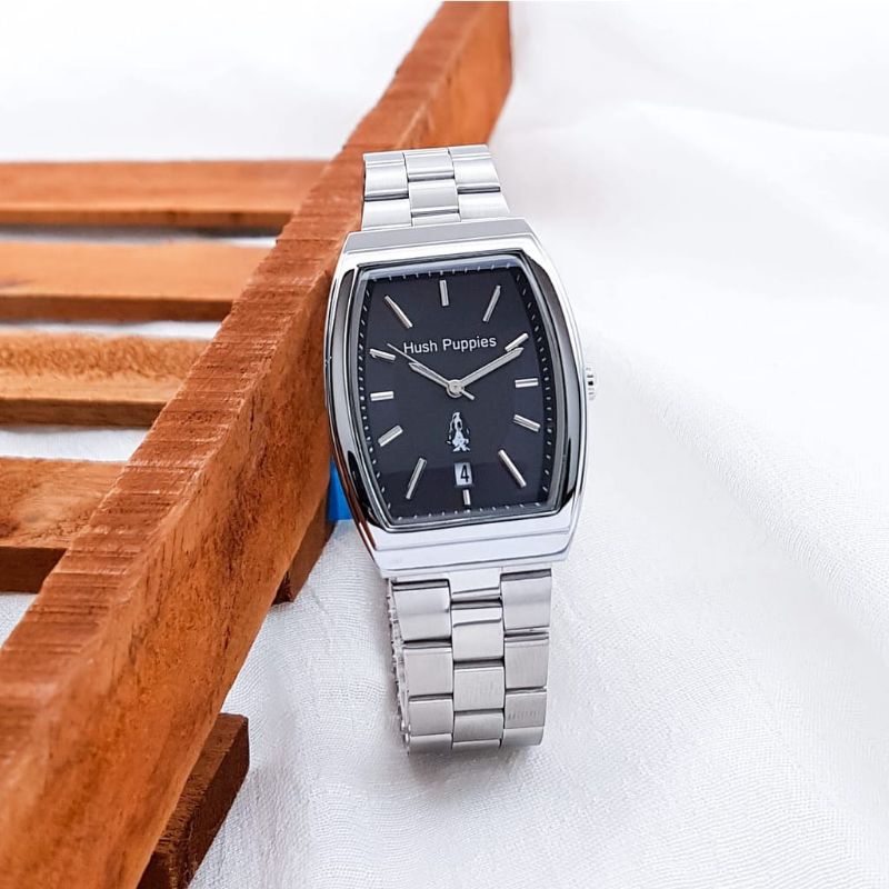(Cod)Jam Tangan Wanita Fashion Hushpuppies Tanggal Aktif Model AC Strap Rantai/Stell(Dikirim Jakarta)