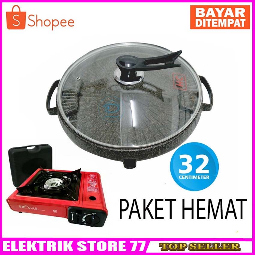 Paket Hemat BBQ ( Kompor  portable + Bulgogi pan 32cm)Alat Panggang