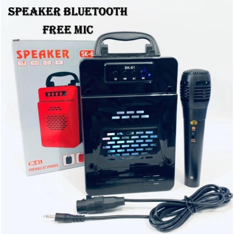 Speaker Bluetooth Portable LED Bass Polytron Aktif Laptop Karaoke mini Robot advance / Speaker Mic Bluetooth Wireless Microphone Micro SD Free Microphone Type SK-61