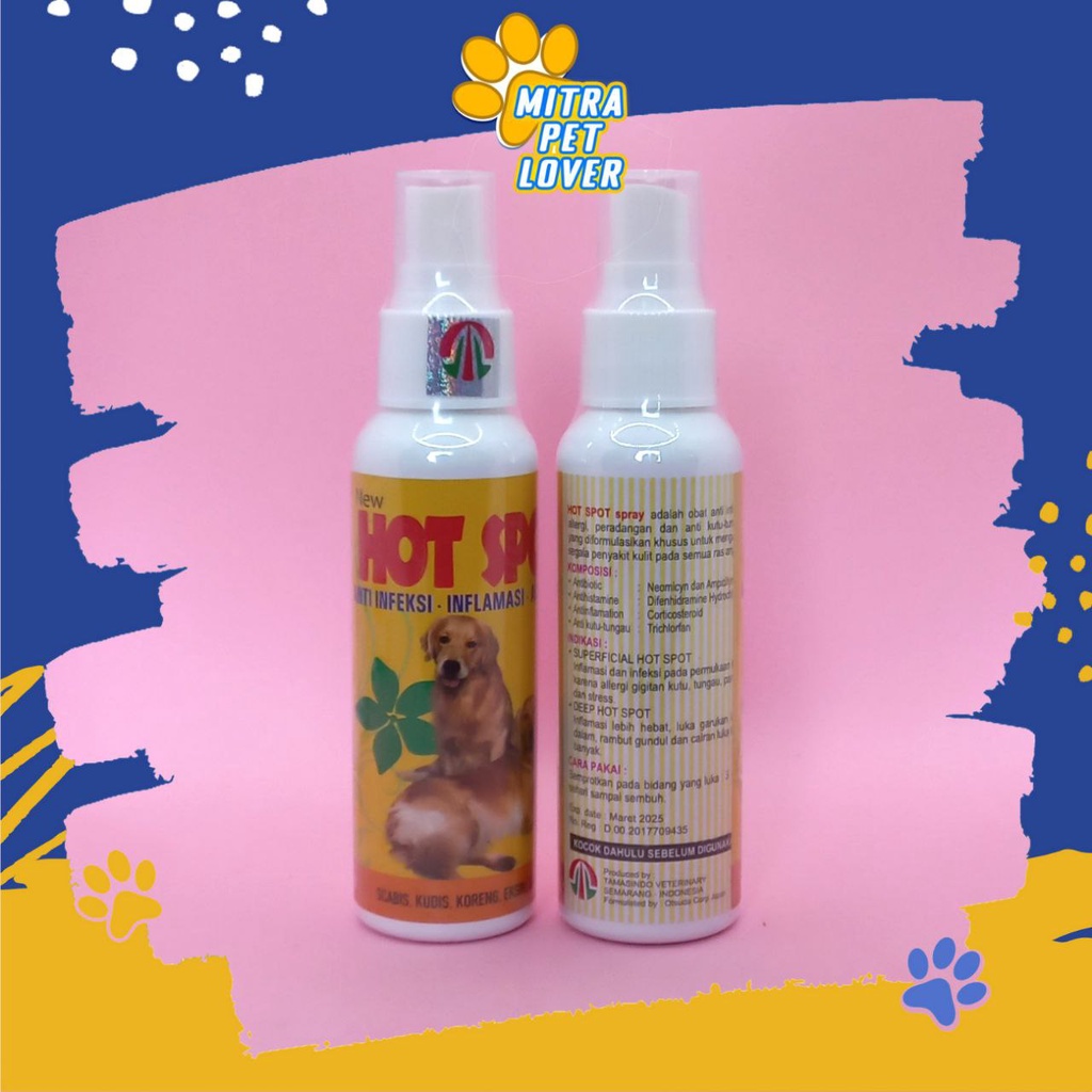 OBAT INFEKSI ANJING - HOT SPOT SPRAY 100 ML ORIGINAL - HOTSPOT ANTI INFLAMASI KUTU TUNGAU MENYEMBUHKAN ALERGI KULIT GATAL SKIN DOG AMAN SEHAT MURAH - PET ANIMAL HEALTHCARE AND VETERINARY TAMASINDO OBAT DAN VITAMIN HEWAN BINATANG PELIHARAAN MITRAPETLOVER