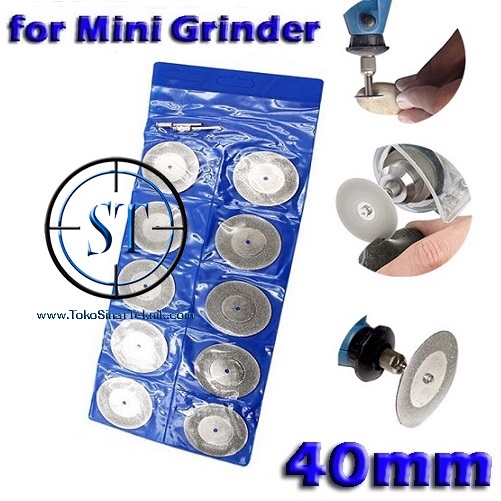 1 Set 10 Pcs Mata Diamond 40mm Cutting Disc Gerinda Potong Mini Grinder Gerinda KAca Potong Plus Batang As Shank Mandrel Bor Mini