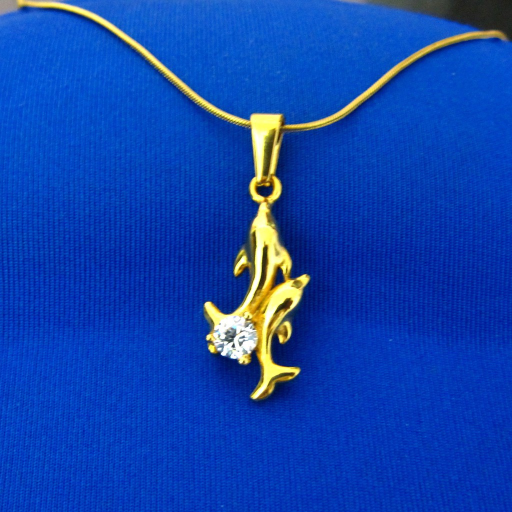 KALUNG TITANIUM Warna GOLD 18K Dolphin02 Anti Karat Anti Hitam Awet Berkilau FREE BOX