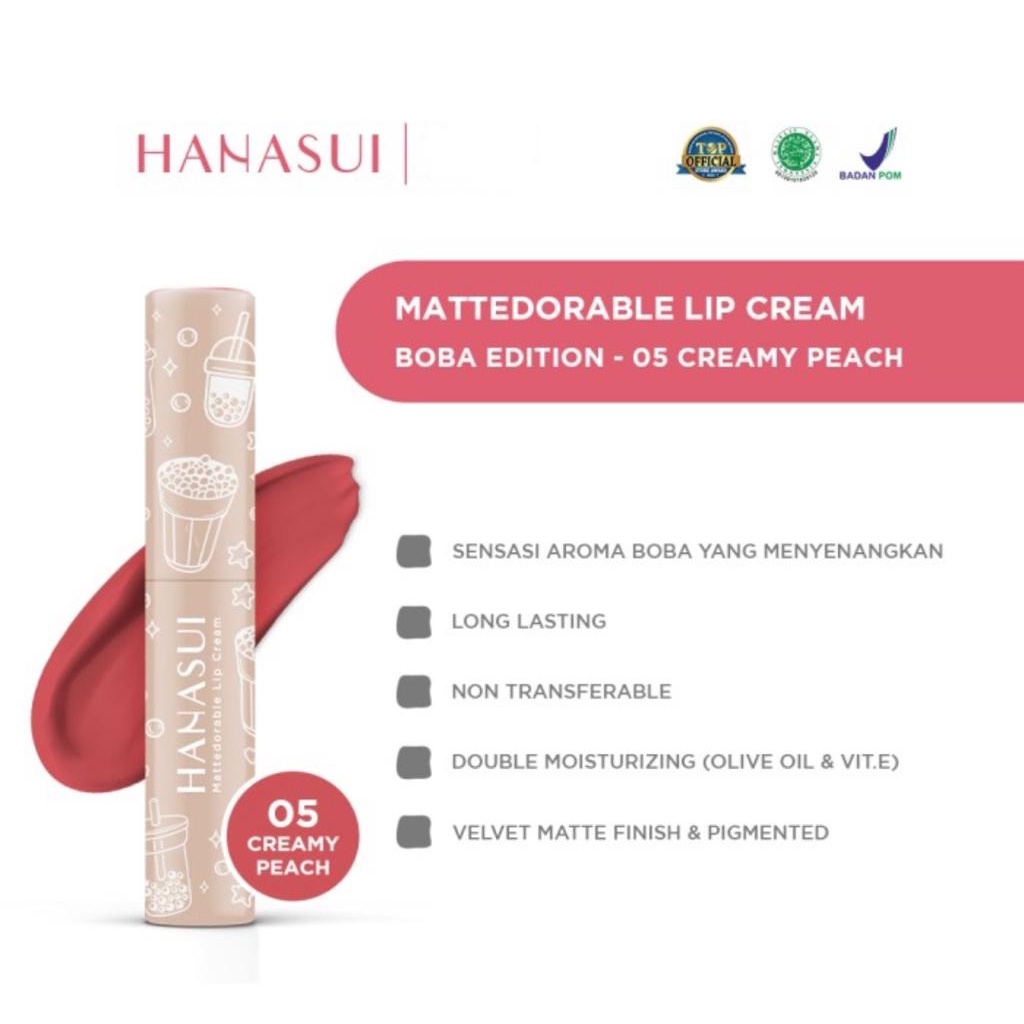 Hanasui Mattedorable Lip Cream Boba Edition-05 Creamy Peach New / HANASUI LIP BOBA / HANASUI LIPCREA