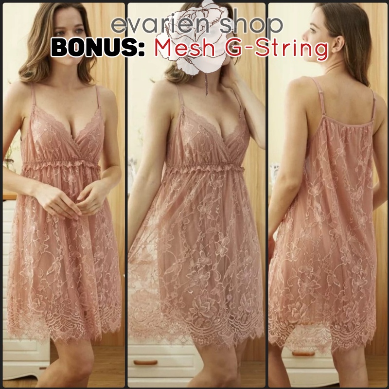 EVARIEN SHOP - 563 Baju Tidur Night Dress Lingerie Brokat Mesh Evening Gown