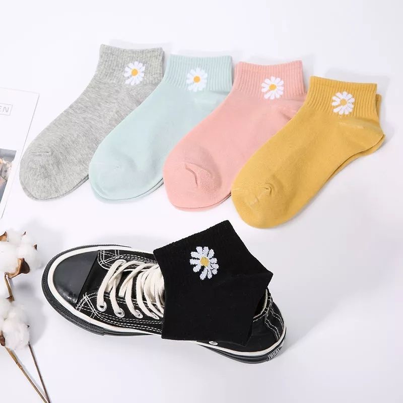 Gobra ♕ KK013 Kaos Kaki (Tanpa Kemasan) Wanita Tipis Pendek Semata Kaki Motif Bunga Fashion Korea Women Sock Import Murah