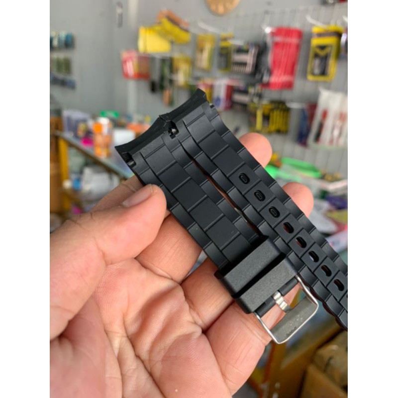 Strap tali jam tangan karet ruber hitam model keren hitam kuping