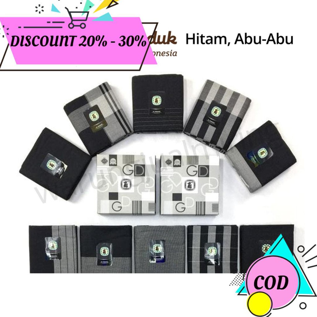 (BAYAR DITEMPAT) SARUNG GAJAH DUDUK BLACK & WHITE - HITAM PUTIH TENUN MOTIF DEWASA PRIA CAP SOLAT