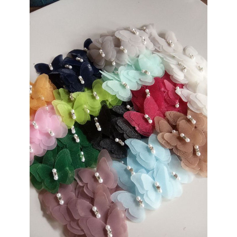 Aplikasi kupu-kupu solder organza 3cm headband hijab gaun gamis masker hias