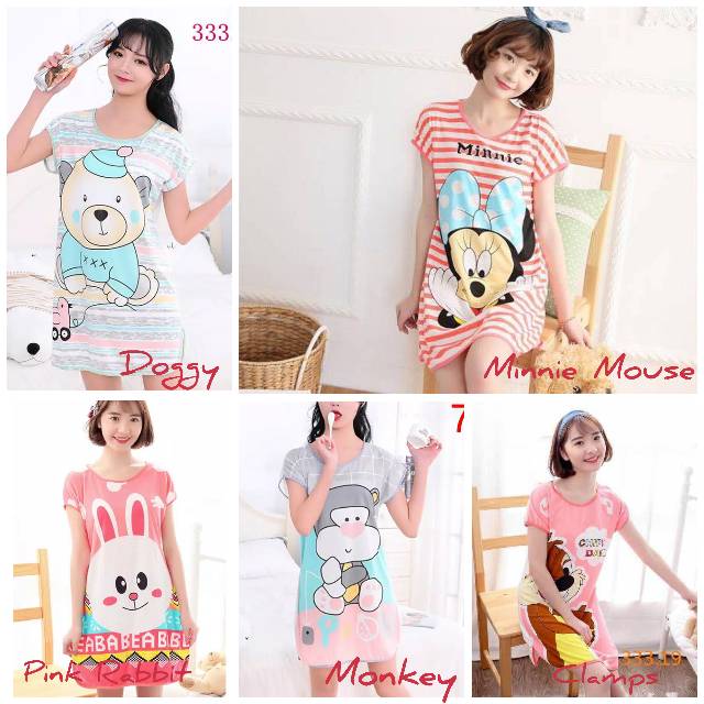 BTBD135 Baju Tidur Daster Pendek Baby Doll Pilih Motif Terusan Lembut Dewasa LD100