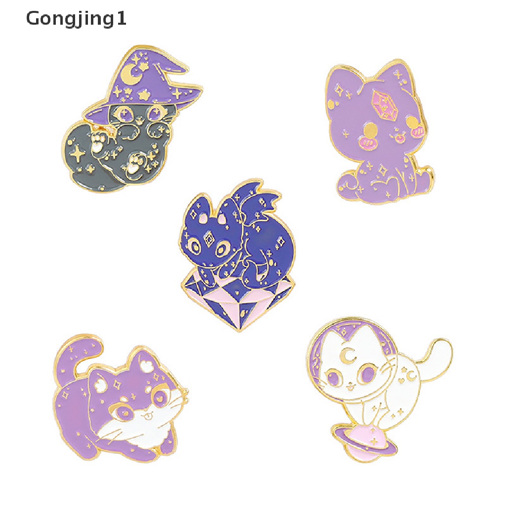 Gongjing1 Bros Pin Enamel Bentuk Kucing Ungu Dengan Topi Penyihir