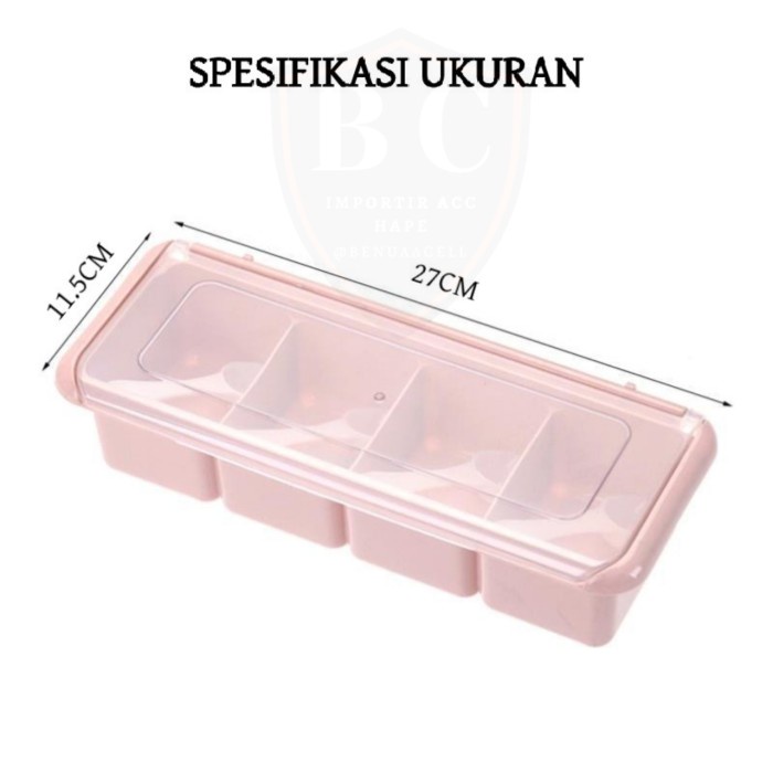 TEMPAT BUMBU DAPUR 4 SEKAT FREE SENDOK MODEL PERSEGI / KOTAK BUMBU