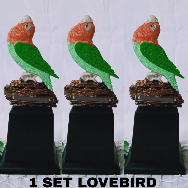 1 SET Piala Trophy Burung Lovebird Hijau