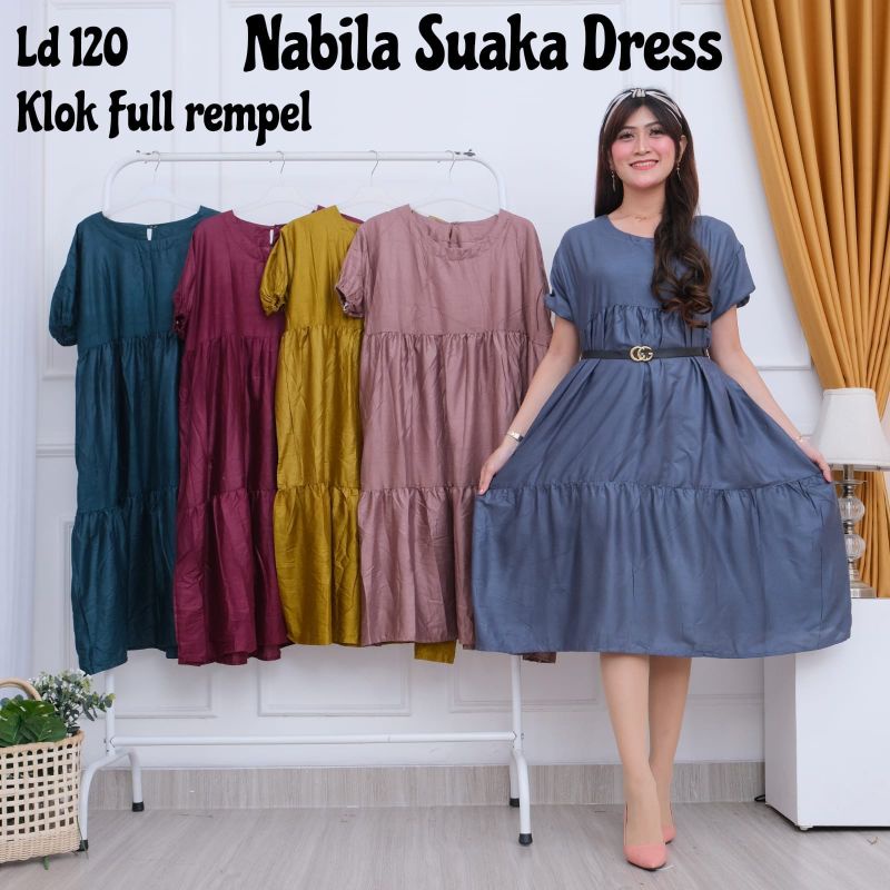 nabila suaka dress klok full rempel dress midi dress busui