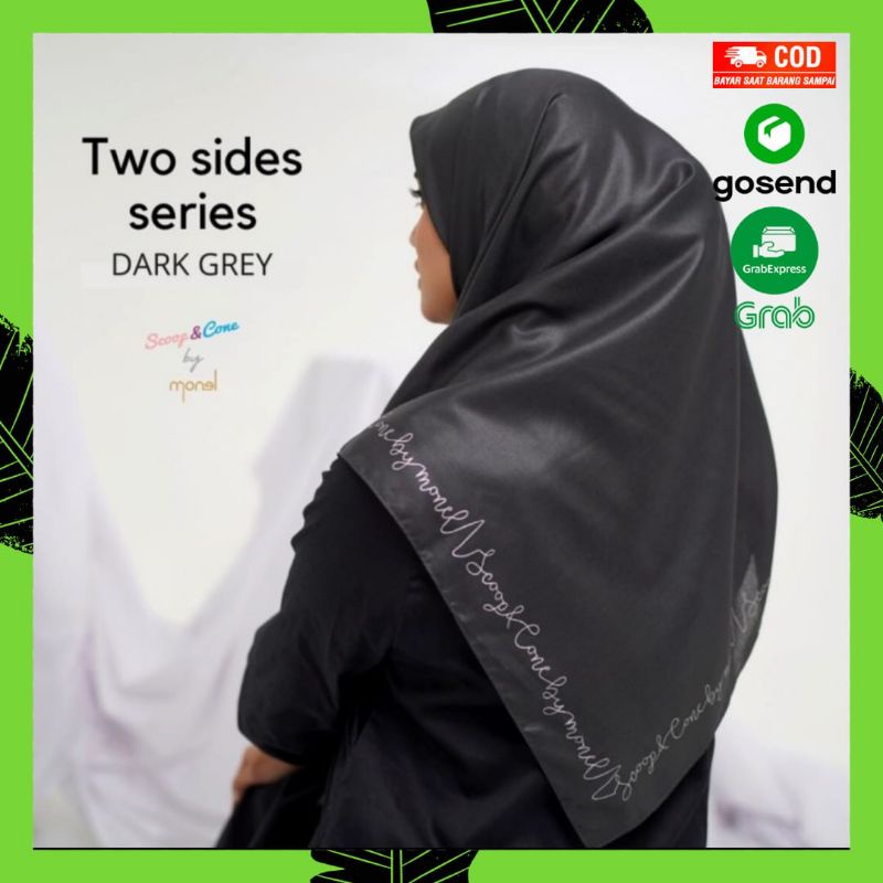 Kerudung Hijab Jilbab Monel Two Side Dark Grey Ori Segi Empat Voal