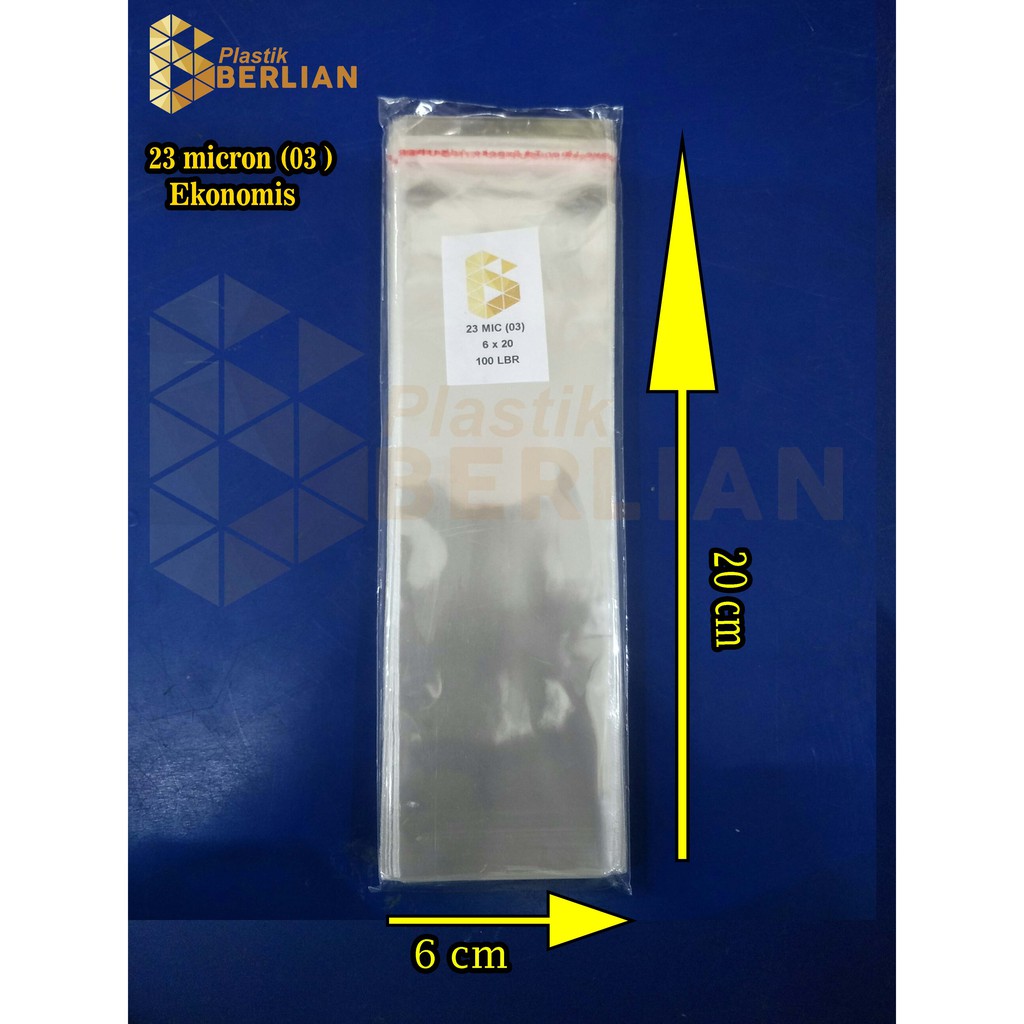 

6 x 20 cm Plastik OPP EKONOMIS 23micron (100 lbr) (lem/seal)