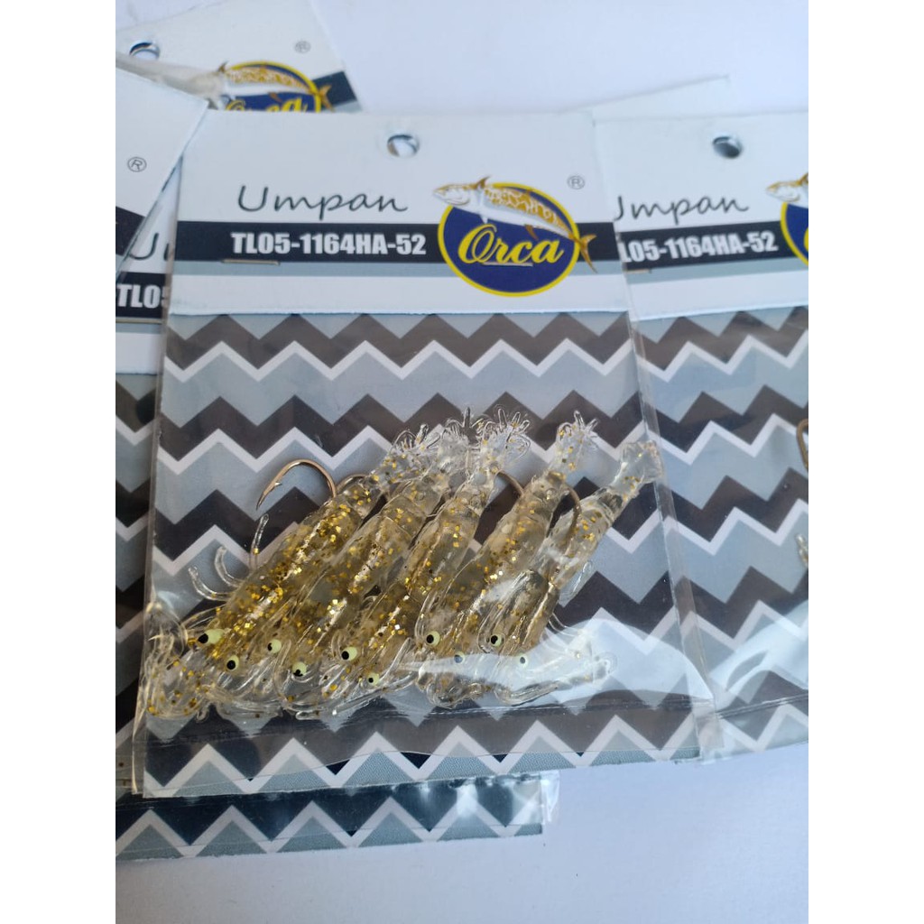 Umpan Softlure Udang Orca 40mm Gilter Gold Hijau Posfor GID