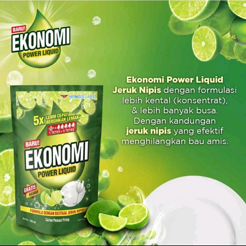 Ekonomi Pencuci Piring Power Liquid Jeruk Nipis 755mL [GRATIS HADIAH]