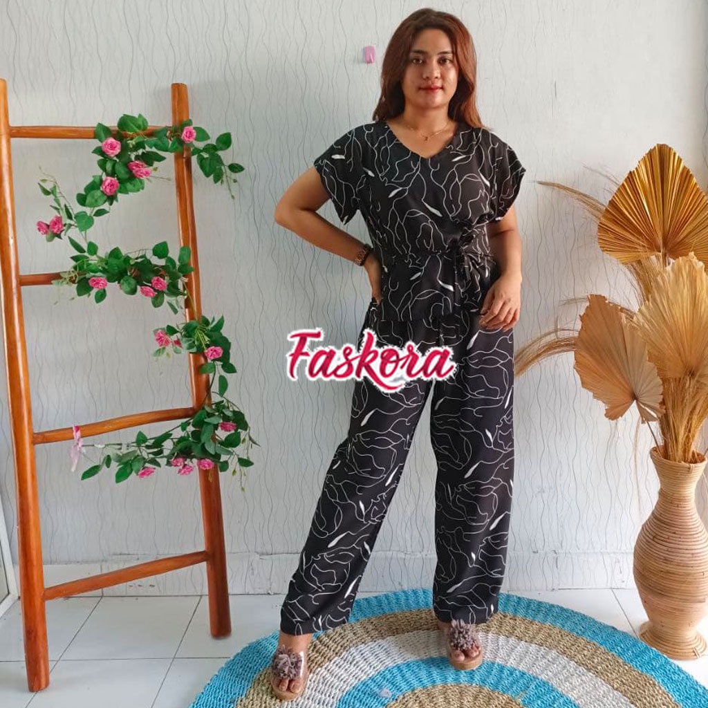 One Set Pajamas Rayon Jumbo XXL Kotak / Setelan Piyama Wanita Kekinian / Pajamas Set Lengan Pendek