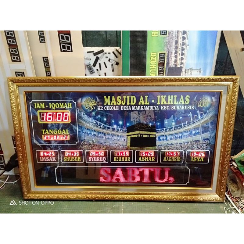 Jam Masjid Digital Waktu Sholat Running Teks CUSTOM NAMA 60 x 100 cm