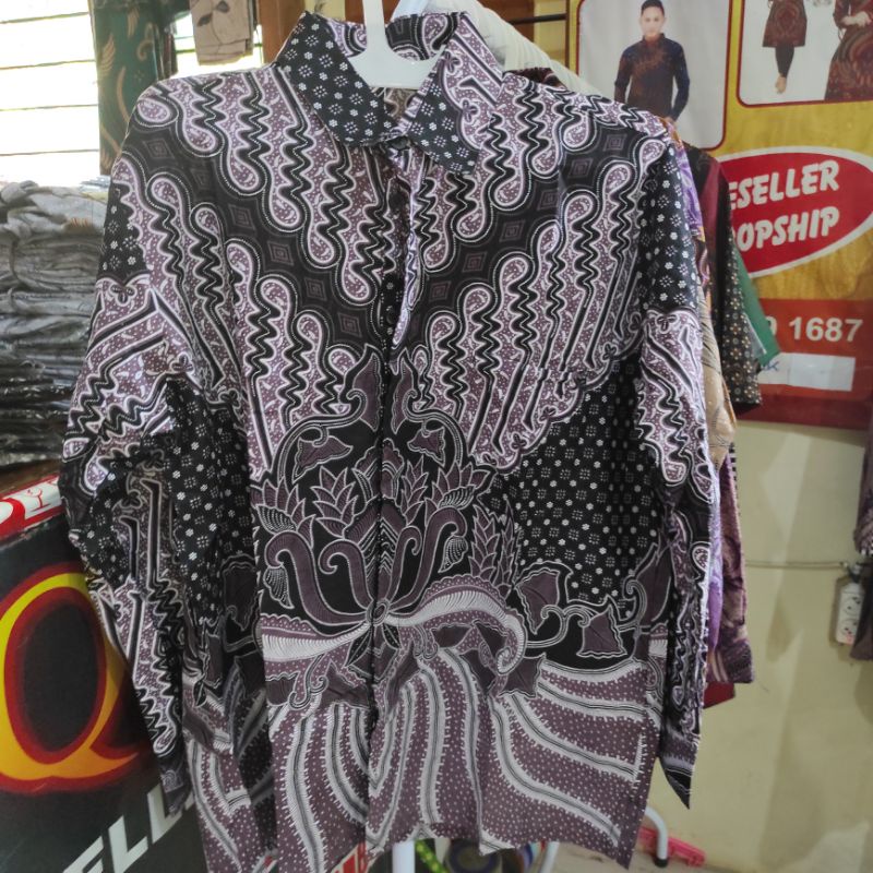 BAJU BATIK KEMEJA PRIA LENGAN PANJANG SEKARJAGAT UNGU LILAC M L XL XXL