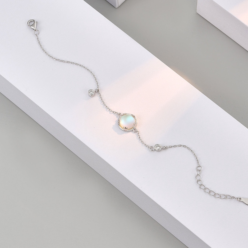 Hu Hu Hu Hu Hu Alat Bantu Pasang Kacamata♡ Silverhoo Gelang Tangan Rantai Adjustable Hias Batu Zircon Kubik Biru + Kait Lobster Untuk Wanita