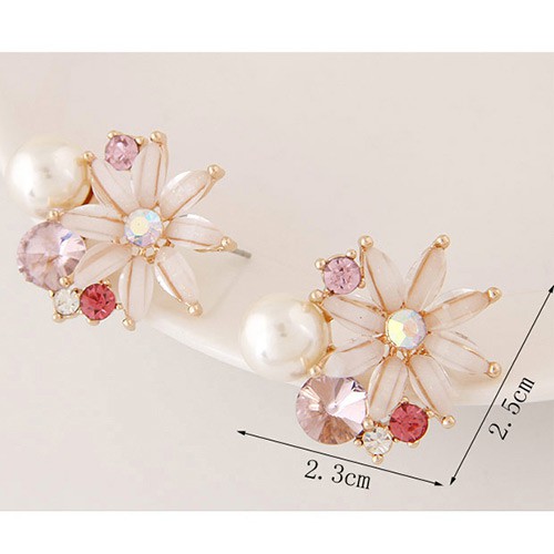 LRC Anting Tusuk Fashion White Diamond Decorated Flower Shape Design