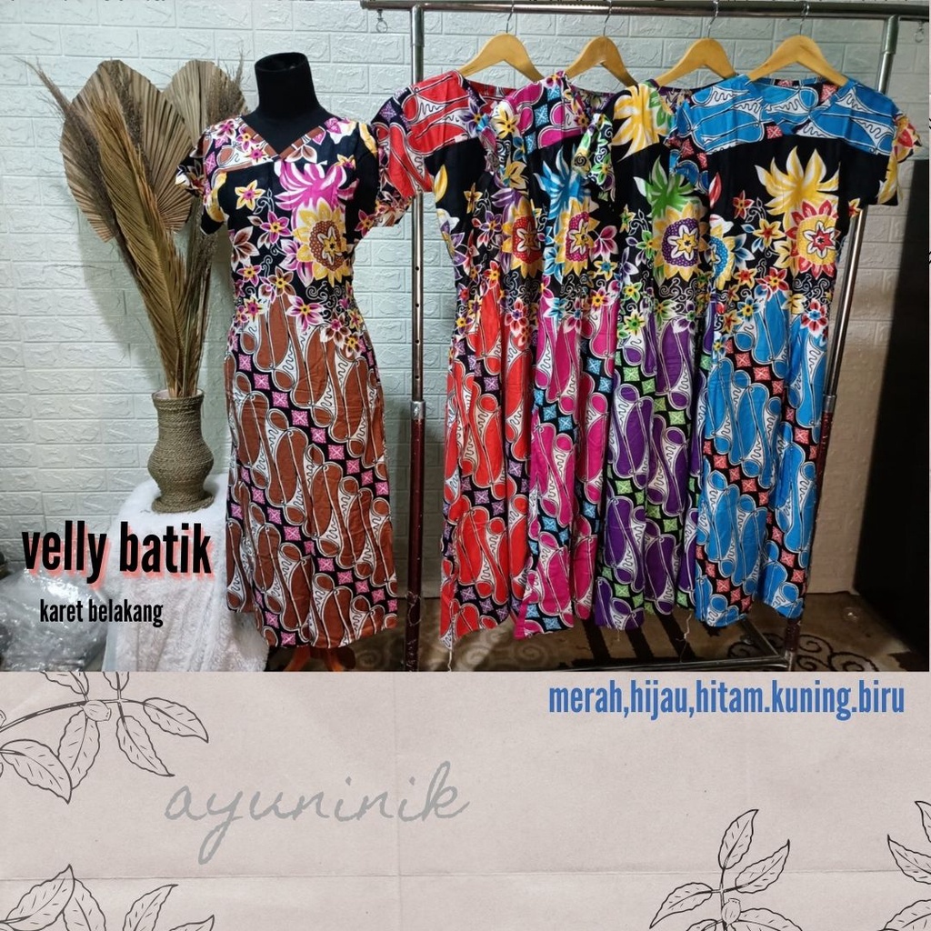 BEST SELLER DRES VELLY BATIK KERAH V KARET BELAKANG / DASTER KEKINIAN