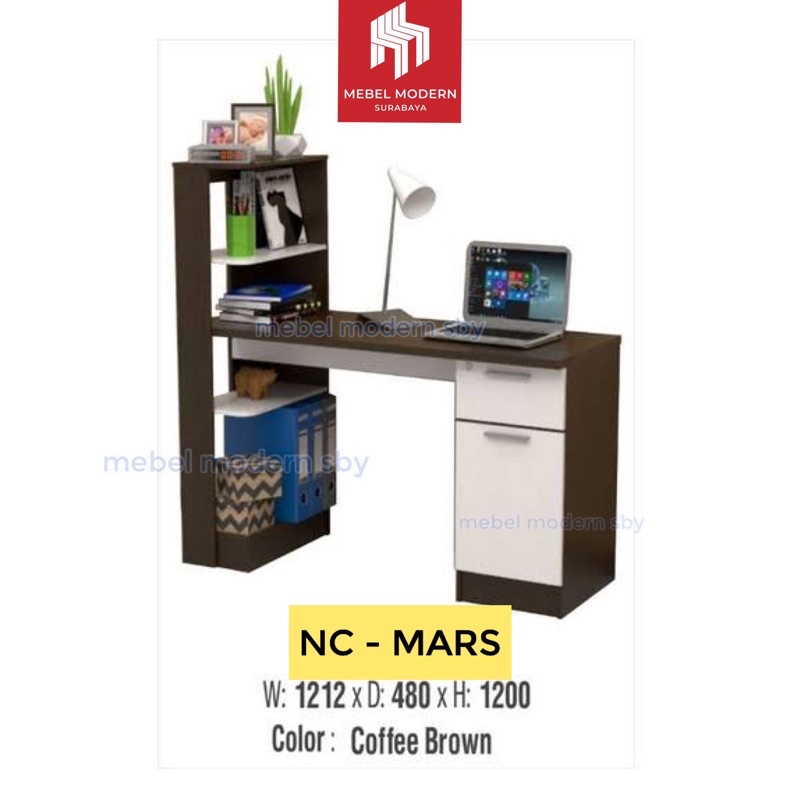 Meja belajar rak buku minimalis