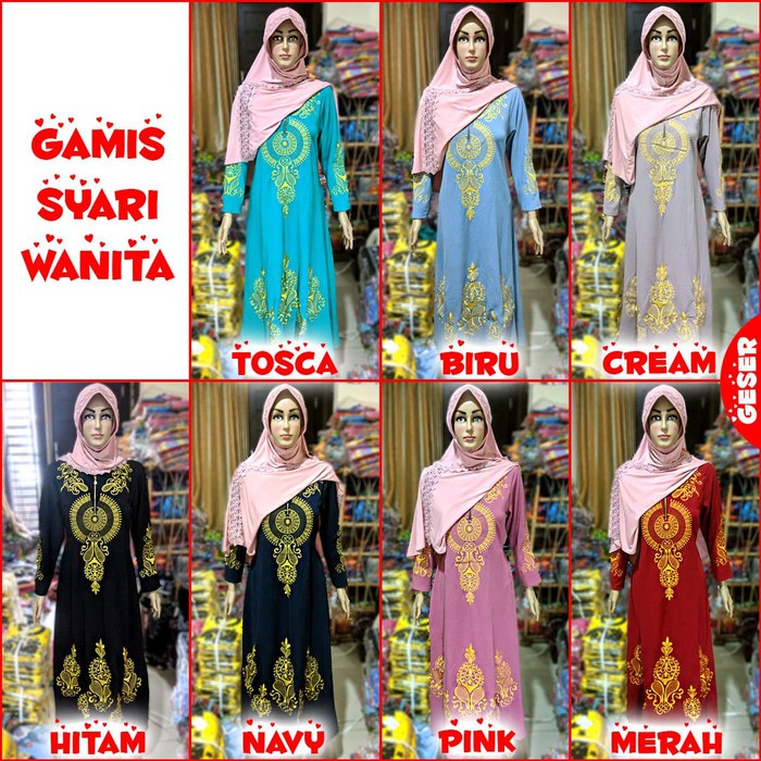 Baju Lebaran 2020 Shellasaukia Rt297 Baju Gamis Syari Wanita  JU408 Baju Syari Bordir Emas